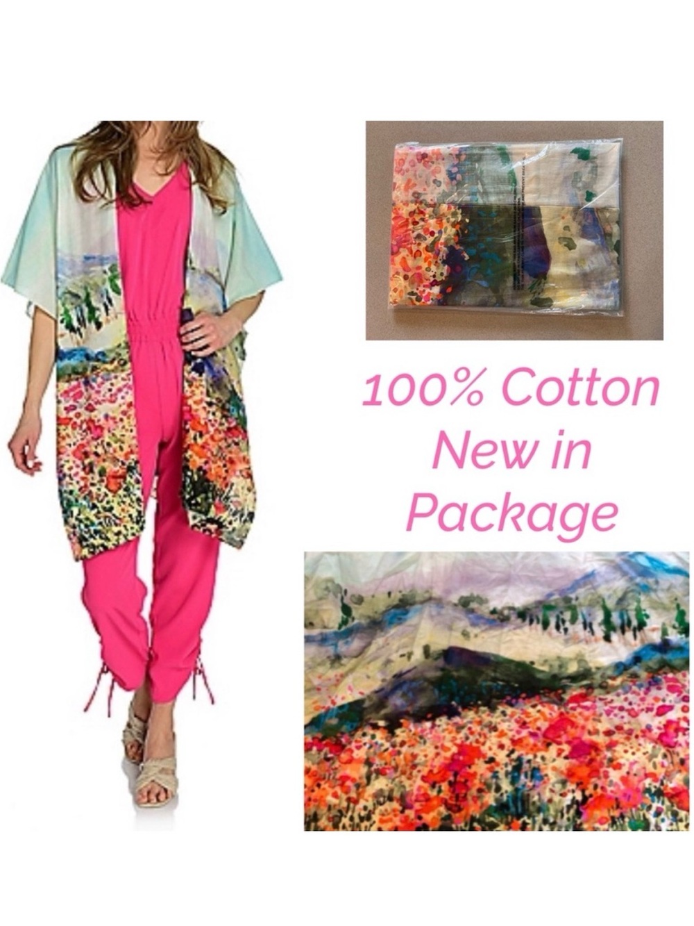 Kimono Kate & Mallory 100% Cotton Mountain Scape Wear Art One Size Kimono